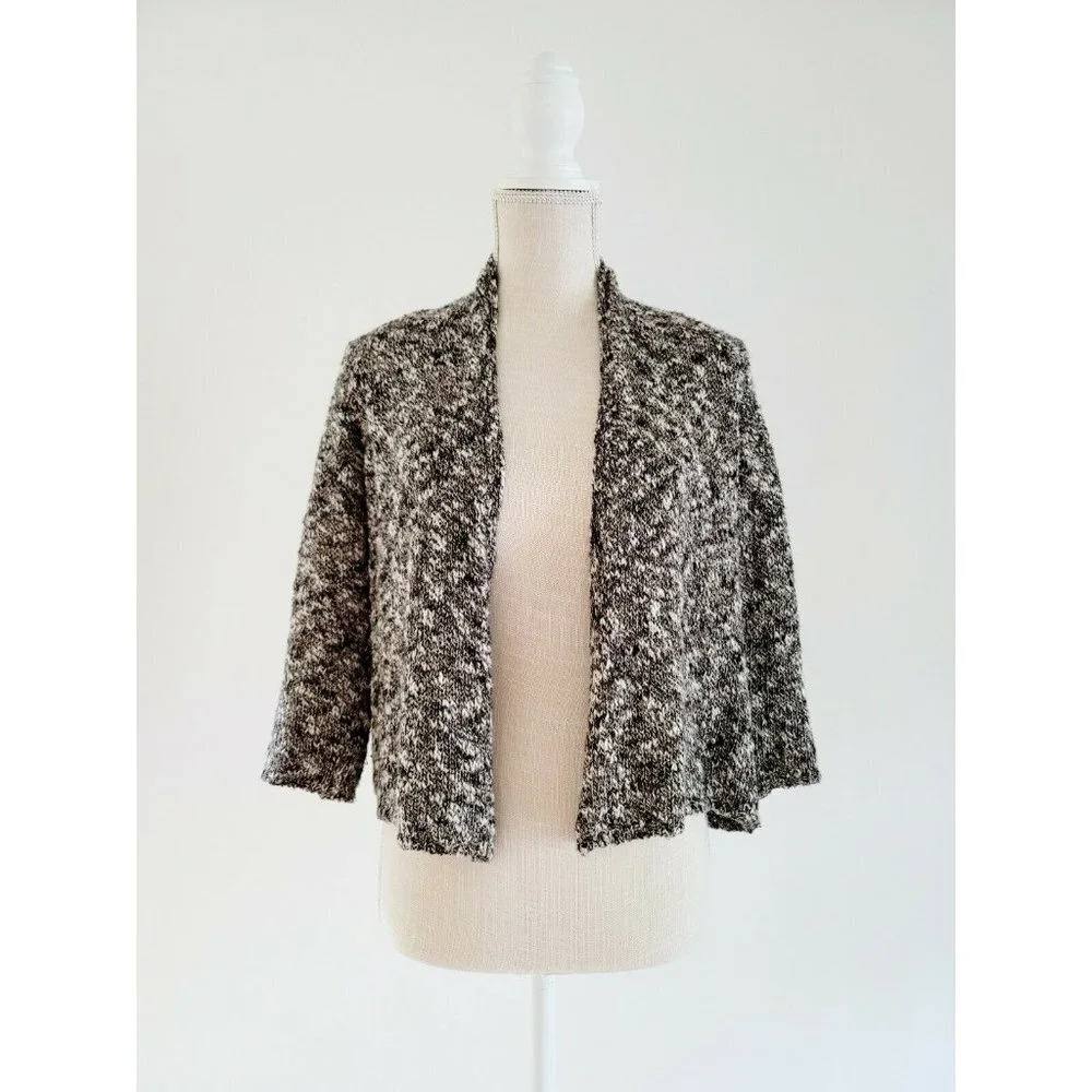 Eileen Fisher Heather Grey Multi Linen Blend Open Cardigan PM Medium Petite